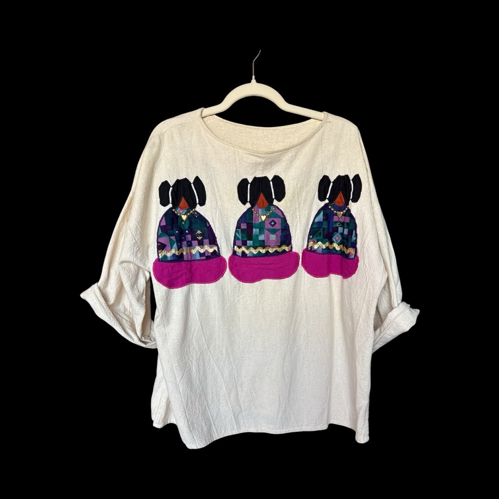 Vintage Alfredo’s Wife Mid-Sleeve Top - Appliqué Wearable Art